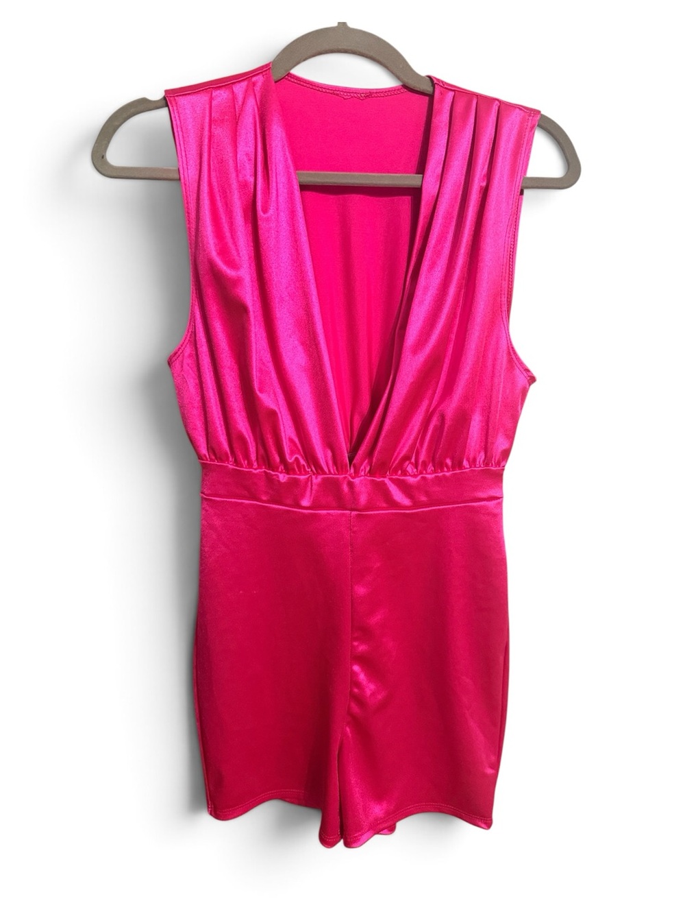Hot Pink Satin Romper Barbie Halloween Costume Party Deep V